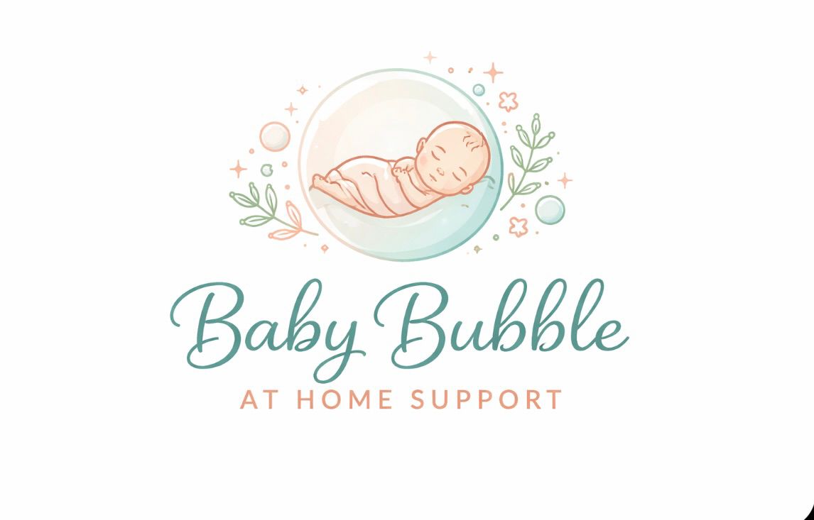 Baby Bubble at-home support logo showing a sleeping newborn in a soft mint bubble